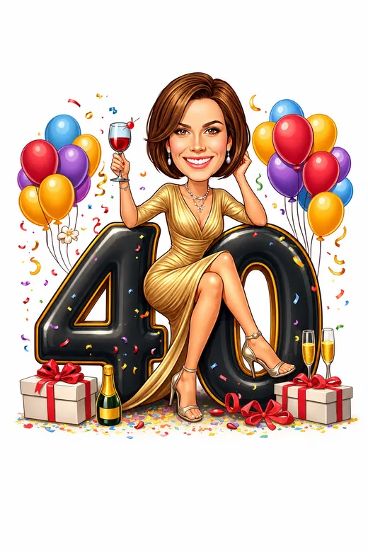 Personalised 40th birthday caricature design