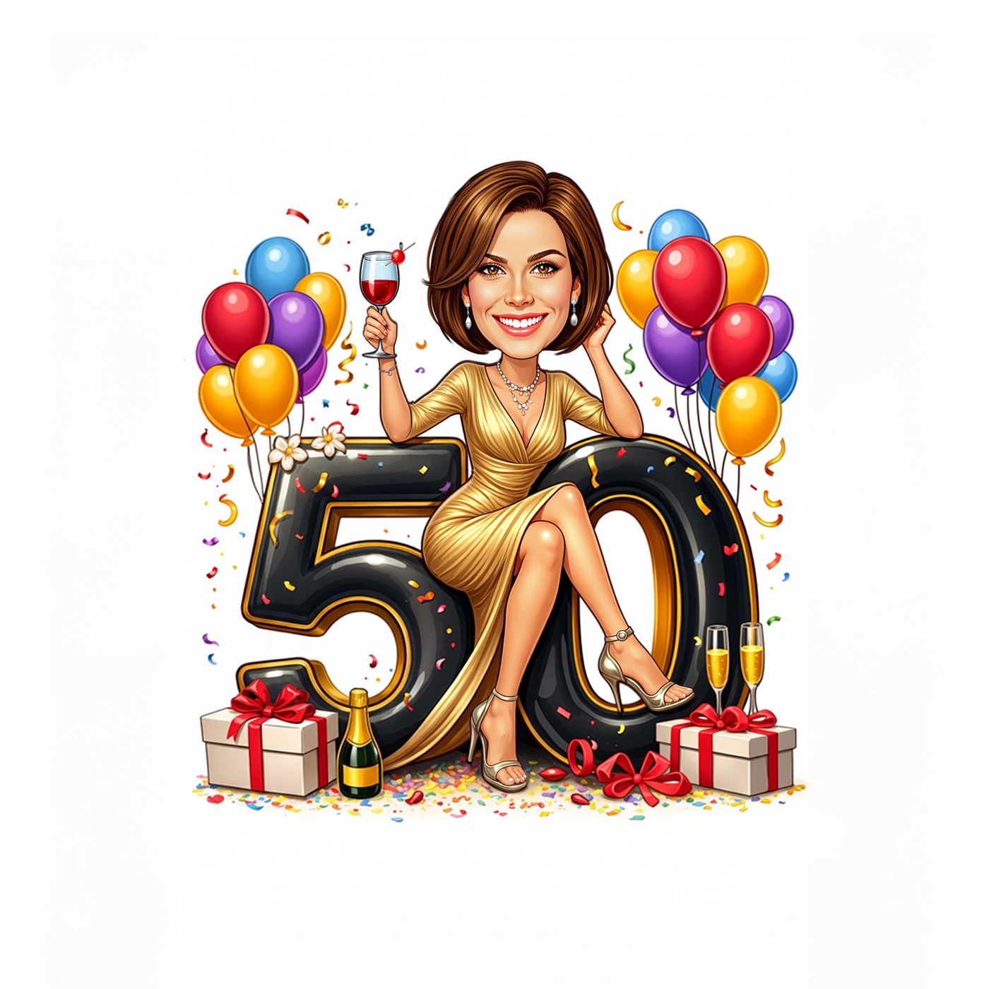 Personalised 50th birthday caricature design