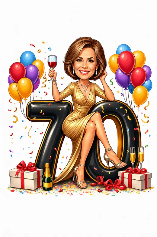 Personalised 70th birthday caricature design